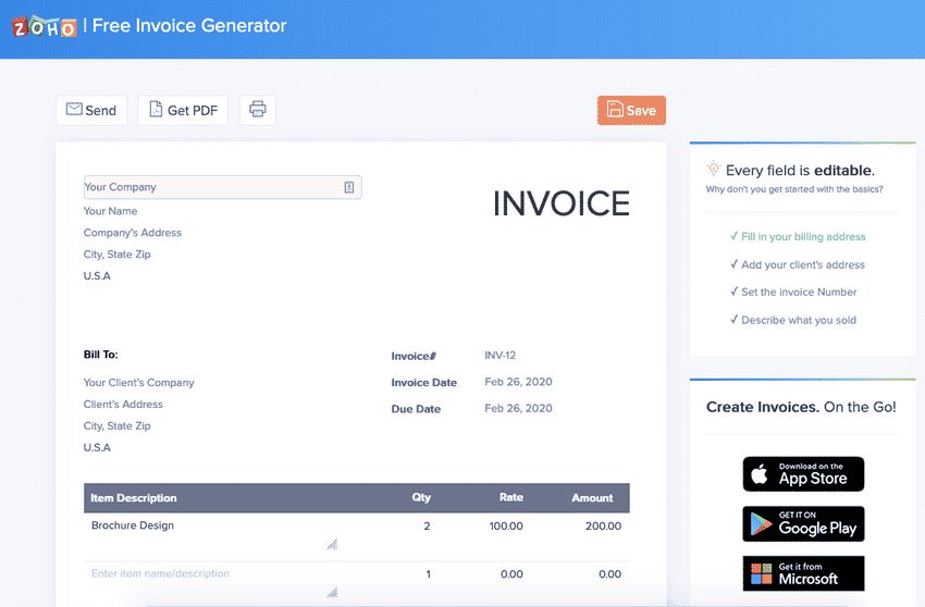 zoho Free invocie maker